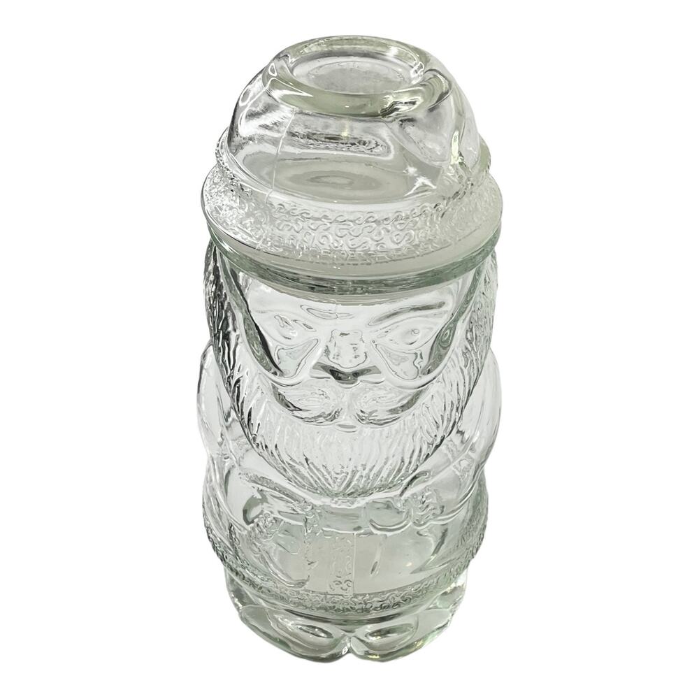 Libbey Santa Candy Jar Canister Lid Seal Christmas 10.5” Clear Glass Figural Vtg